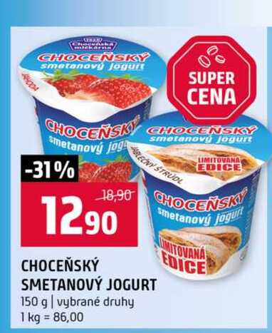 CHOCEŇSKÝ SMETANOVÝ JOGURT 150 g vybrané druhy 