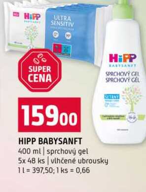 HIPP BABYSANFT 400 ml sprchový gel 5x 48 ks vlhčené ubrousky