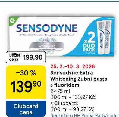 Sensodyne Extra Whitening Zubní pasta s fluoridem, 2x 75 ml