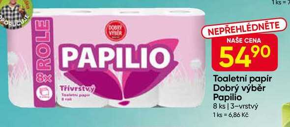 PAPILIO Toaletni papir Dobrý výběr 8 ks, 3-vrstvý