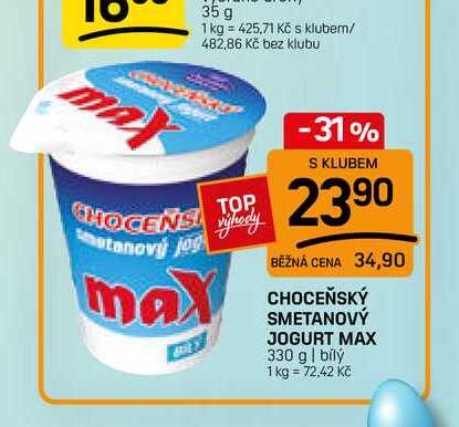 CHOCEŇSKÝ SMETANOVÝ JOGURT MAX 330 g 