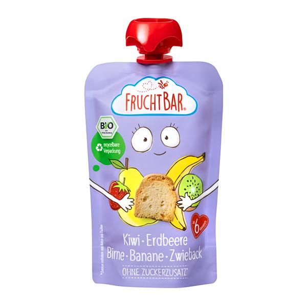 Fruchtbar BIO Ovocná kapsička s jahodami, banánem, hruškou, kiwi a sucharem