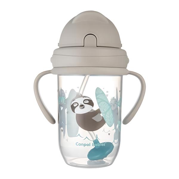 Canpol babies Nevylévací hrneček se slámkou a závažím Exotic Animals, šedý, 270 ml