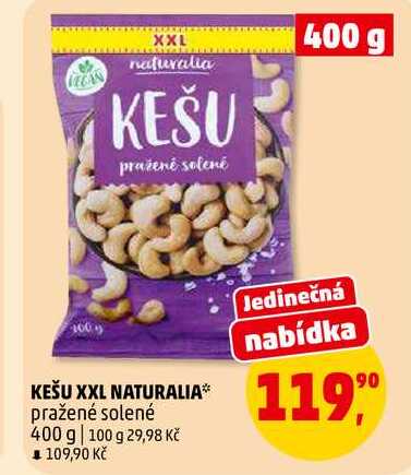 KEŠU XXL NATURALIA pražené solené, 400 g