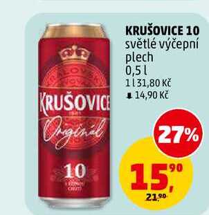 KRUŠOVICE 10 světlé výčepní plech, 0,5 l v akci