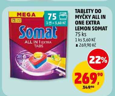 TABLETY DO MYČKY ALL IN ONE EXTRA LEMON SOMAT, 75 ks 