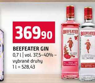 BEEFEATER GIN 0,7l vol. 37,5-40% vybrané druhy 