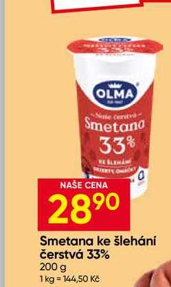 OLMA Smetana ke šlehání čerstvá 33% 200 g