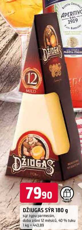 DŽIUGAS SÝR 180 g sýr typu parmezán, doba zrání 12 měsíců, 40 % tuku