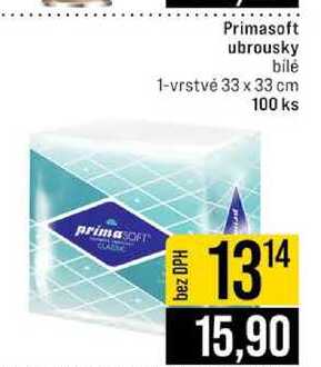 Primasoft ubrousky bilé 1-vrstvé 33 x 33 cm 100 ks 