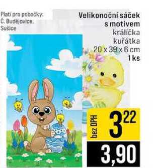 Velikonoční sáček s motivem králíčka kuřátka 20 x 39 x 6 cm 1ks 