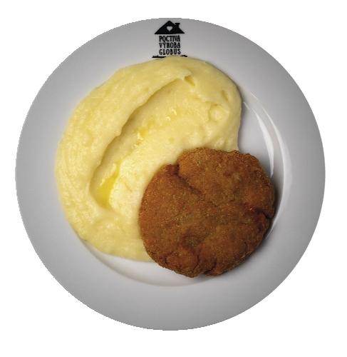 Smažený sekaný kuřecí řízek se sýrem a bramborovou kaší
