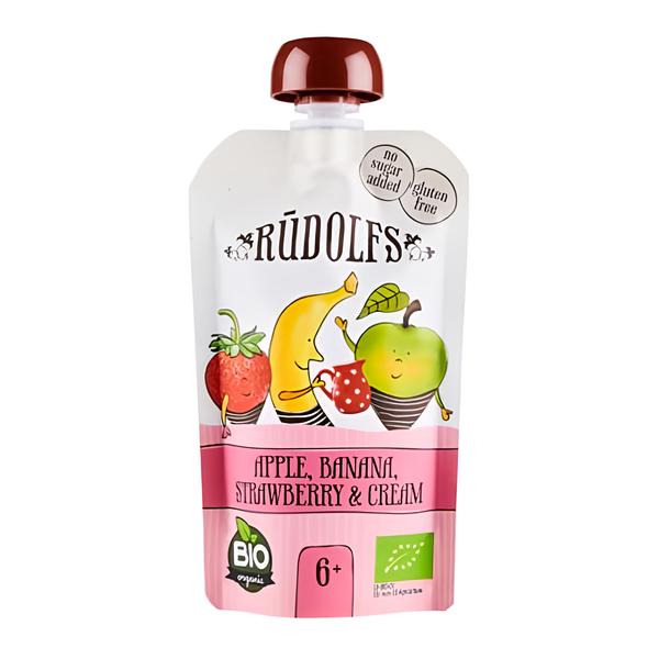 Rudolfs BIO kapsička Jablko, banán, jahoda se smetanou