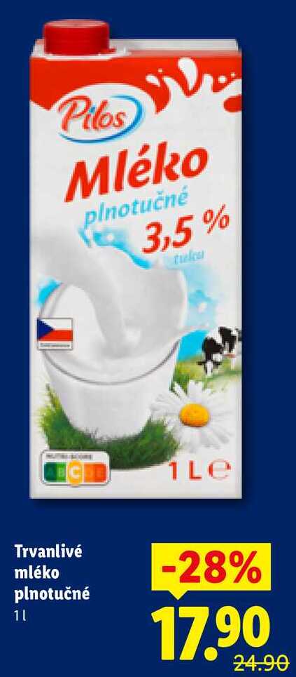 Trvanlivé mléko plnotučné, 1 l