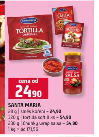 SANTA MARIA 28 g směs koření 320 g tortilla soft 8 ks 230 g Chunky wrap salsa  