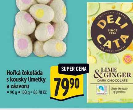   Hořká čokoláda s kousky limetky a zázvoru  90 g 