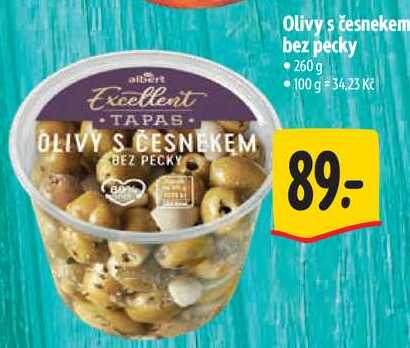 Olivy s česnekem bez pecky, 260 g