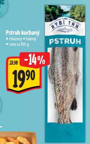 Pstruh kuchaný, cena za 100 g 