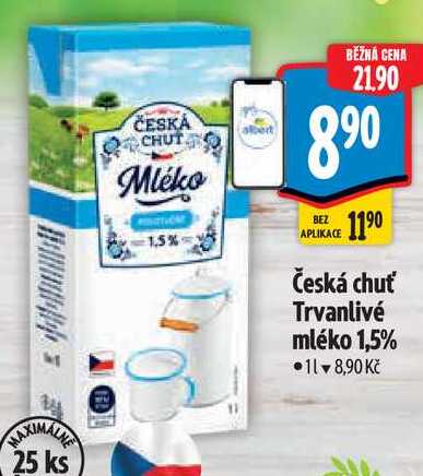 Česká chuť Trvanlivé mléko 1,5%, 1 l
