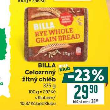 BILLA Celozrnný žitný chléb 375 g 
