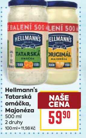 Hellmann's . Tatarská  omáčka, Majonéza 500 ml 