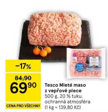 Tesco Mleté maso z vepřové plece, 500 g 