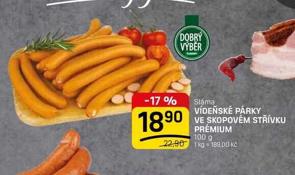 VÍDEŇSKÉ PÁRKY VE SKOPOVÉM STŘÍVKU PRÉMIUM 100 g 