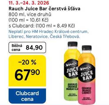 Rauch Juice Bar čerstvá šťáva, 800 ml, více druhů 
