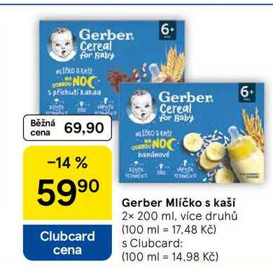 Gerber Mlíčko s kaší, 2x 200 ml, více druhů 