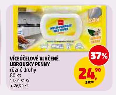 VÍCEÚČELOVÉ VLHČENÉ UBROUSKY PENNY, 80 ks 