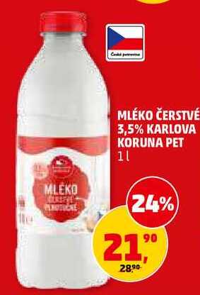 MLÉKO ČERSTVÉ 3,5% KARLOVA KORUNA PET, 1 l