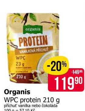 Organis WPC protein 210 g příchuť vanilka nebo čokoláda 