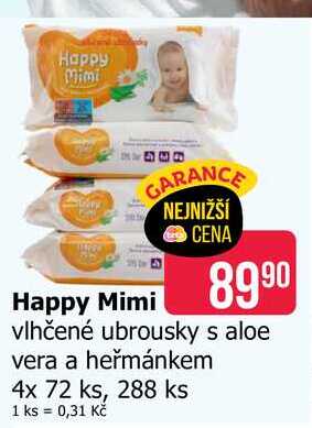 Happy Mimi vlhčené ubrousky s aloe vera a heřmánkem 4x 72 ks, 288 ks 