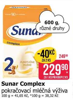 Sunar Complex pokračovací mléčná výživa 600g