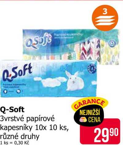 Q-Soft 3vrstvé papírové kapesníky 10x 10 ks
