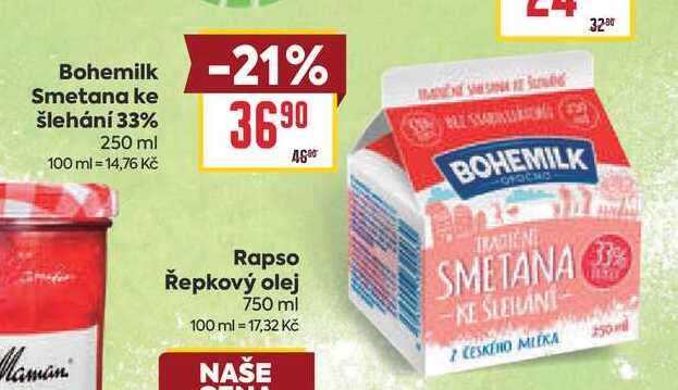 Bohemilk Smetana ke šlehání 33% 250ml