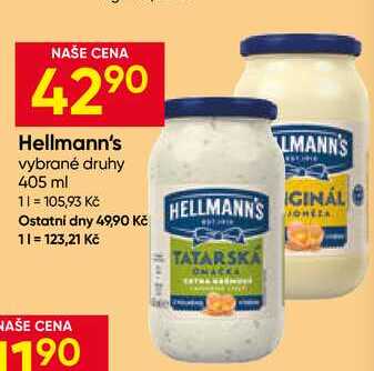 Hellmann's tatarská omáčka, majonéza 405ml, vybrané druhy