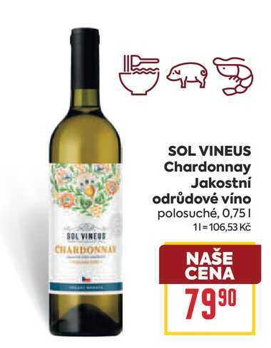 SOL VINEUS Chardonnay Jakostní odrůdové víno polosuché, 0,75l