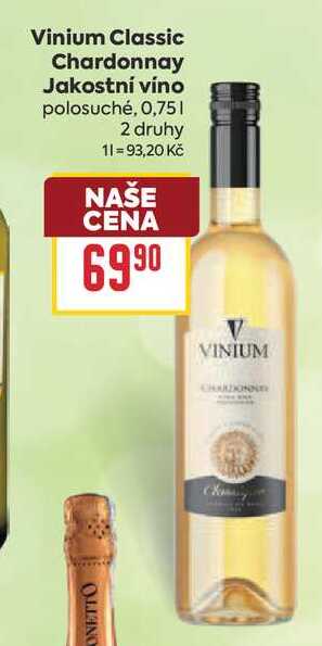 Vinium Classic Chardonnay Jakostní víno polosuché, 0,75l