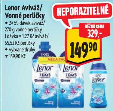 Lenor Aviváž/Vonné perličky, 2x 59 dávek aviváž/270 g