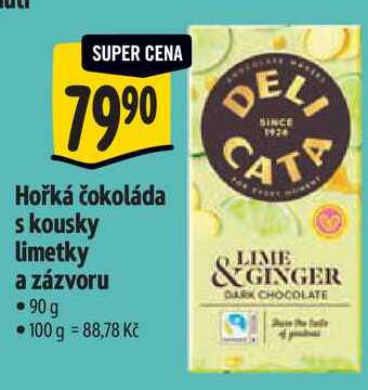 Hořká čokoláda s kousky limetky a zázvoru, 90 g