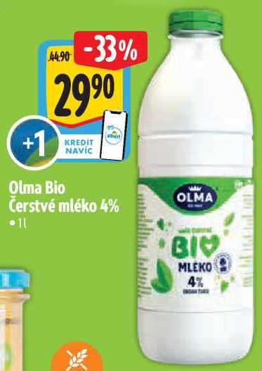Olma Bio Čerstvé mléko 4%, 1 l
