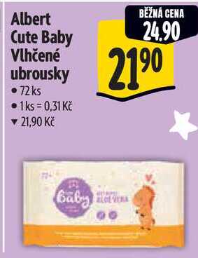 Albert Cute Baby Vlhčené ubrousky, 72 ks