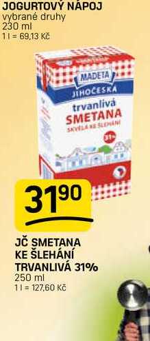 JČ SMETANA KE ŠLEHÁNÍ TRVANLIVÁ 31% 250 ml 