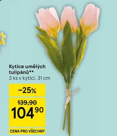 Kytice umělých tulipánů, 3 ks v kytici, 31 cm 