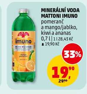 MINERÁLNÍ VODA MATTONI IMUNO, 0,7 l