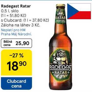 Radegast Ratar, 0.5 l, sklo  
