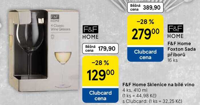 F&F Home Sklenice na bílé víno, 4 ks, 410 ml 