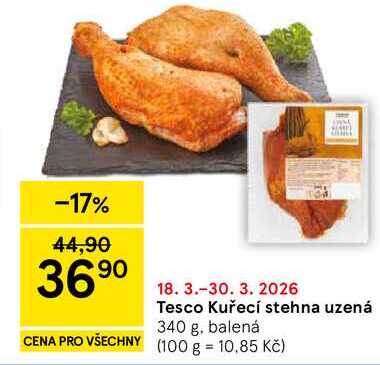 Tesco Kuřecí stehna uzená, 340 g, balená 
