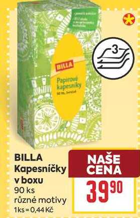 BILLA Kapesníčky v boxu 90 ks 
